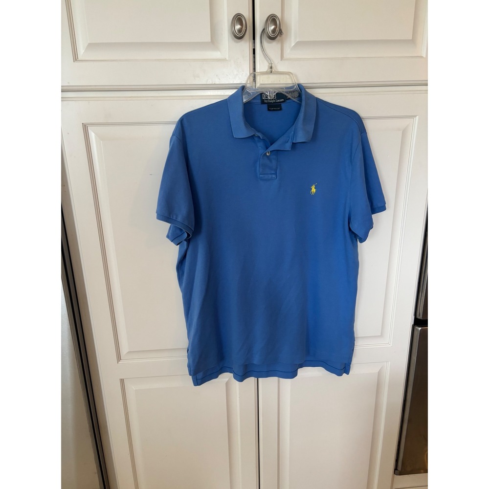Polo Ralph Lauren Mens Custom Fit Short Sleeve Polo Shirt Blue Yellow Pony Large